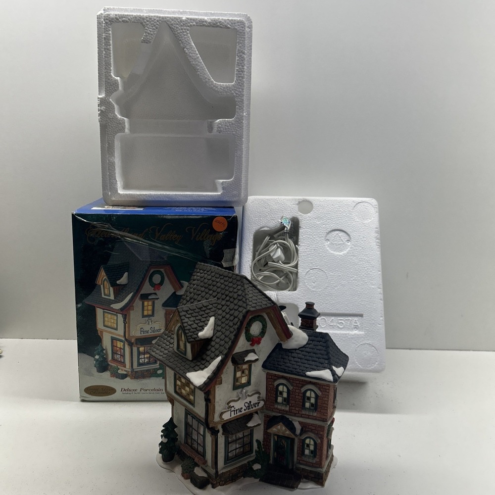Heartland Valley Village Fine Silver Shop Porcelain Lighted House w/ Box Cord